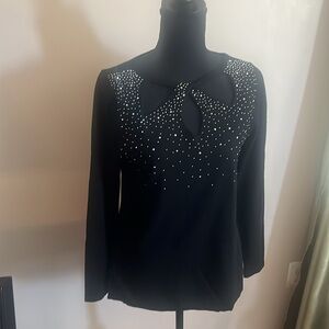 Elegant Black Rhinestone Women's Top